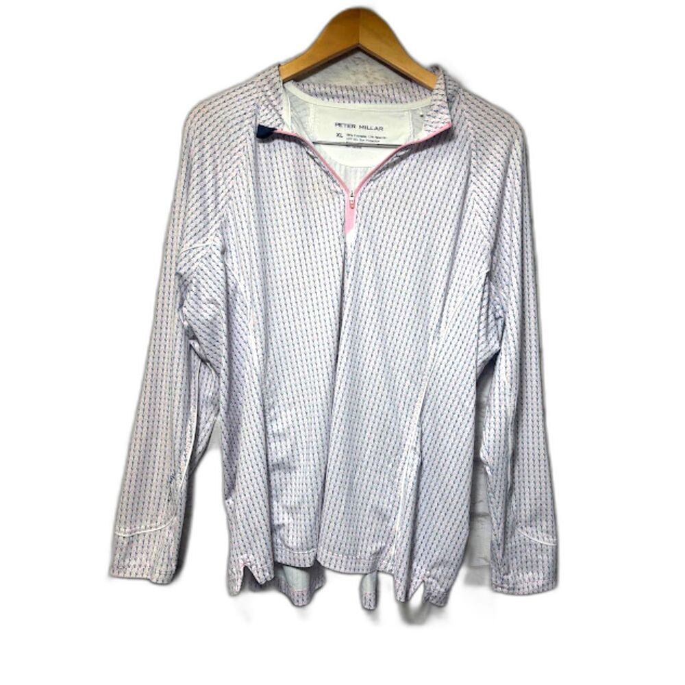 Peter Millar Quarter Zip Long Sleeve Top Sweatshirt UPF Golf Tee Print Size XL